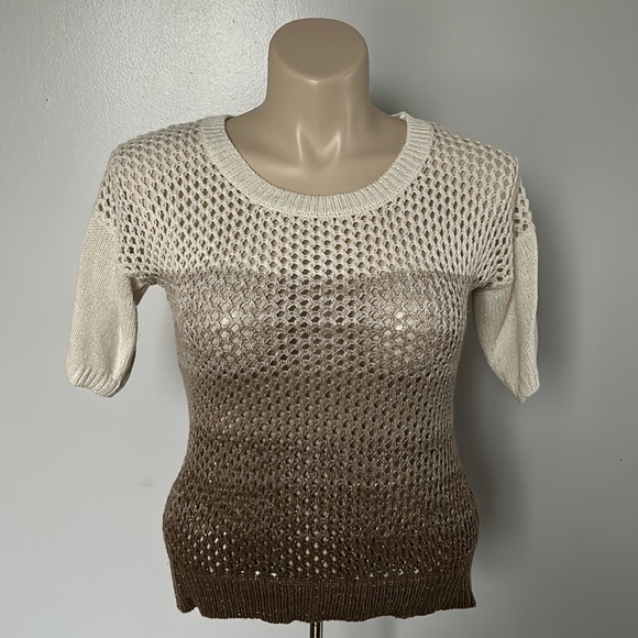 Dots Brown & Cream Knit Short Sleeved Sweater Sz L - Picture 2 of 10